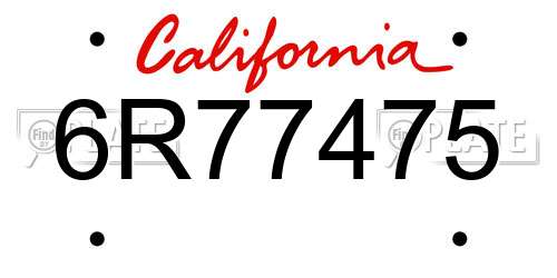 6R77475 California License Plate