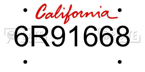 6R91668 California License Plate