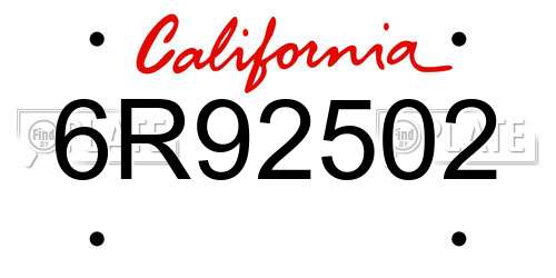 6R92502 California License Plate