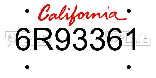 6R93361 California License Plate