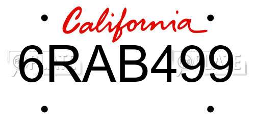 6RAB499 California License Plate