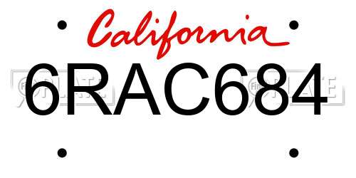 6RAC684 California License Plate