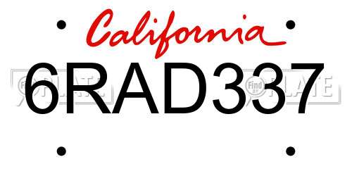 6RAD337 California License Plate