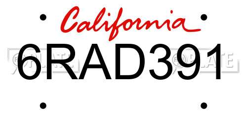 6RAD391 California License Plate