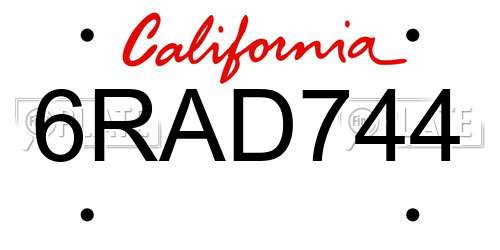 6RAD744 California License Plate
