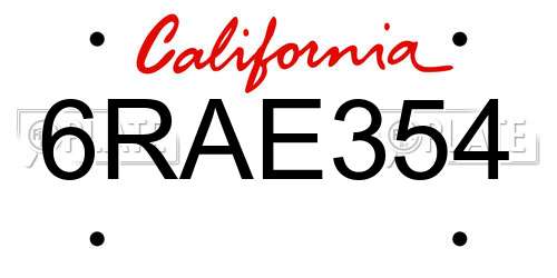 6RAE354 California License Plate