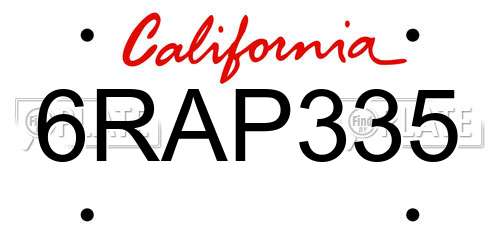 6RAP335 California License Plate