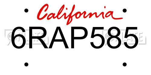 6RAP585 California License Plate