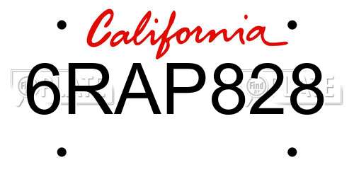 6RAP828 California License Plate