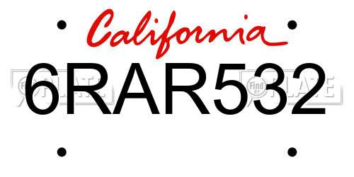 6RAR532 California License Plate