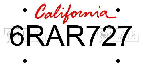 6RAR727 California License Plate