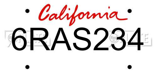 6RAS234 California License Plate