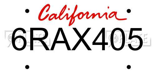 6RAX405 California License Plate