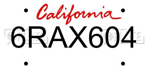 6RAX604 California License Plate