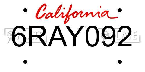 6RAY092 California License Plate