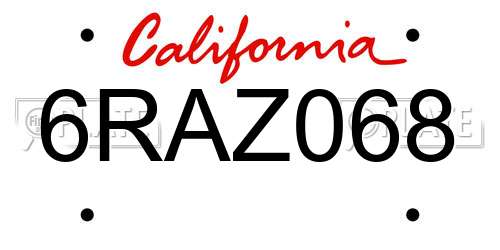 6RAZ068 California License Plate