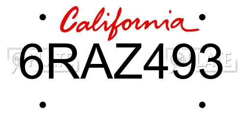 6RAZ493 California License Plate