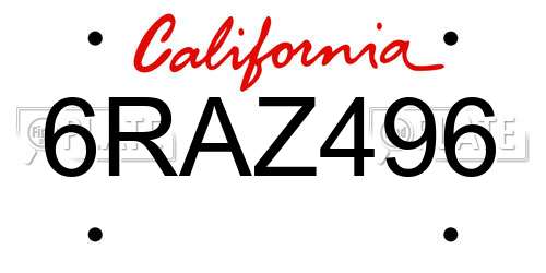 6RAZ496 California License Plate