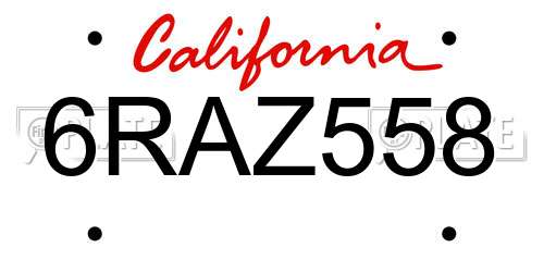 6RAZ558 California License Plate