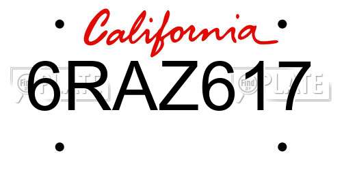 6RAZ617 California License Plate