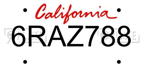 6RAZ788 California License Plate