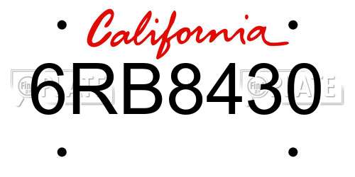 6RB8430 California License Plate
