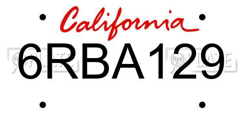 6RBA129 California License Plate