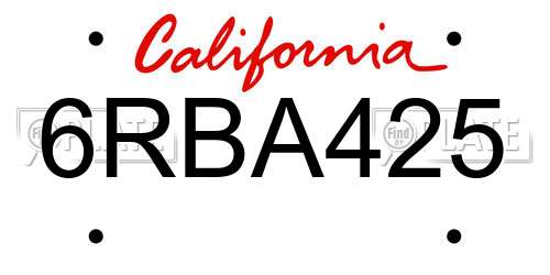 6RBA425 California License Plate