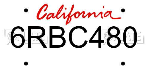 6RBC480 California License Plate