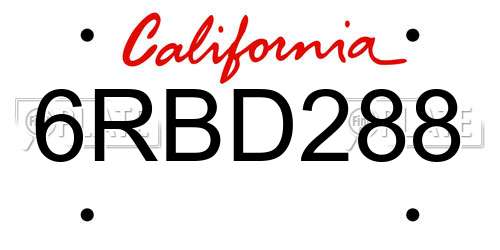 6RBD288 California License Plate
