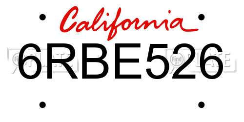 6RBE526 California License Plate