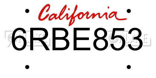 6RBE853 California License Plate
