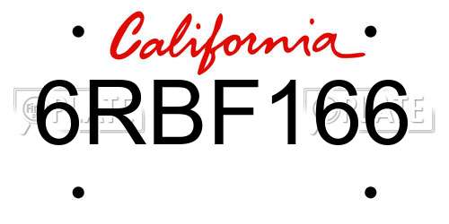6RBF166 California License Plate