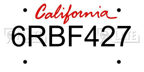 6RBF427 California License Plate