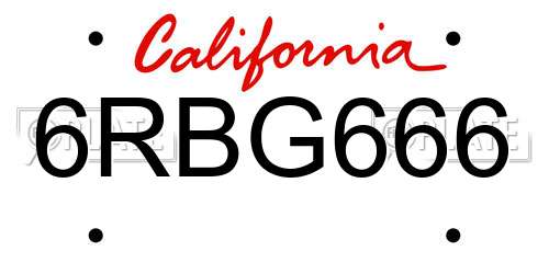 6RBG666 California License Plate
