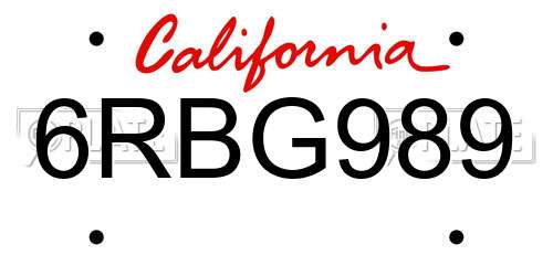 6RBG989 California License Plate