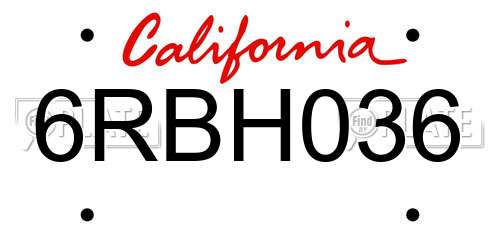 6RBH036 California License Plate