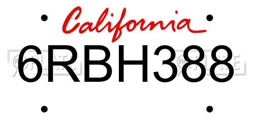 6RBH388 California License Plate