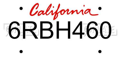 6RBH460 California License Plate