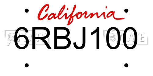 6RBJ100 California License Plate