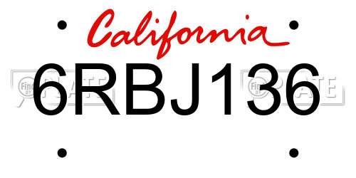 6RBJ136 California License Plate