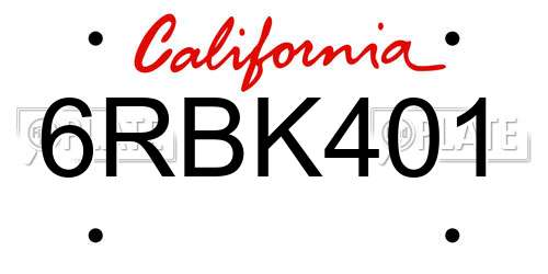 6RBK401 California License Plate