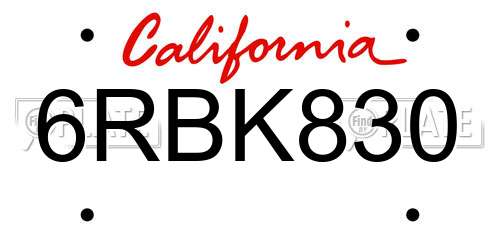 6RBK830 California License Plate