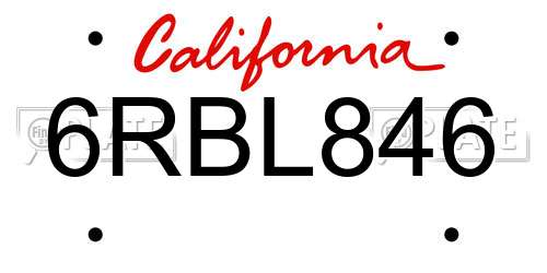 6RBL846 California License Plate