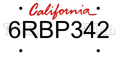 6RBP342 California License Plate
