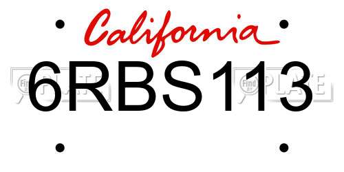 6RBS113 California License Plate