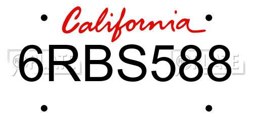 6RBS588 California License Plate