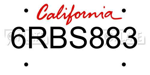 6RBS883 California License Plate