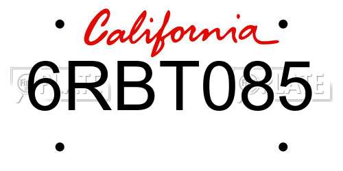 6RBT085 California License Plate