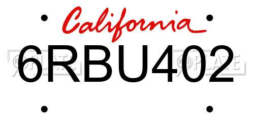 6RBU402 California License Plate